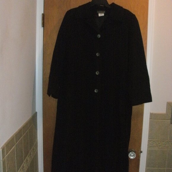 Harve Benard Black Wool Full Length Collared Button Front Coat Fully Lined ~ 10P